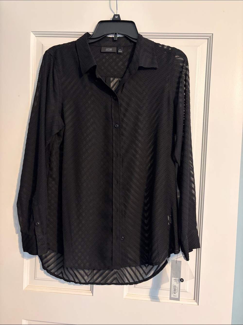 Apt. 9 Black Semi-Sheer Chevron Button-Up Blouse